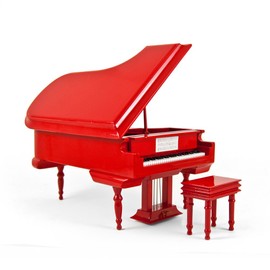 Sophisticated 18 Note Miniature Musical Hi - Gloss Fire Engine Red Grand Piano with Bench - Many Songs to Choose - I Saw Mommy Kissing Santa Claus