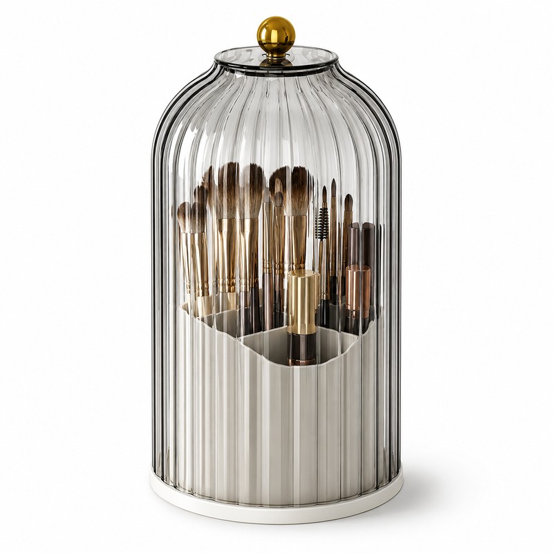 360° Rotating Makeup Brush Holder Organizer with Clear Cover –