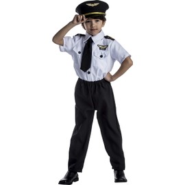 Dress Up America Pilot Costume for Kids, Airline Captain Uniform, Large, Black and White