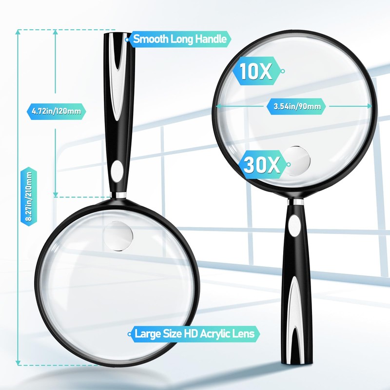 10X 30X Magnifying Glass for Reading, Handheld Magnifier for Reading,