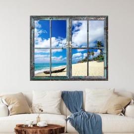 GRAZDesign Wandtattoo Fenster Strand Urlaub Wandsticker Bild Wandaufkleber Wall Sticker Wohnzimmer Schlafzimmer - 84x70cm