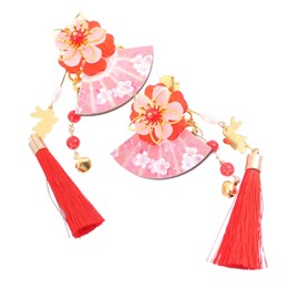 NOLITOY 2pcs Hairpin Beaded Trim Sakurafan Barrette Clip Hair Decorations Hairplop Wedding Hair Clips Bride Hair Clip Chinese Decor Accessories Red Hair Strands Zinc Alloy Child