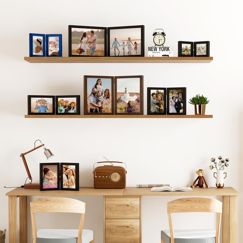 decorUhome Double 4x6 Picture Frame Vertical, Engineered Wood Bifold Photo