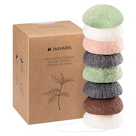 Navaris Set de Esponjas Konjac – 8x Esponjas Ecológicas Desmaquillantes y Exfoliantes para Rostro y Todo Tipo de Pieles – 100% natural vegano