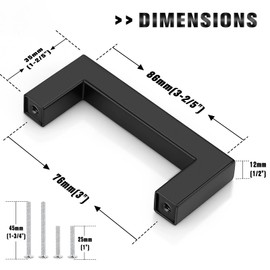 Probrico 76mm Black Cabinet Pulls Cabinet Handles Stainless Steel Drawer Pulls Cupboard Square Bar Handles Wardrobe Knobs 15 Pack