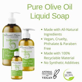 Organic Natural Hand Soap, 16 oz (Bergamot & Lime) Moisturizing Castile Soap Made Olive Oil And Natural Luxurious Essential Oils. Vegan, Gluten & Cruelty Free