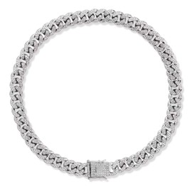 WimuPath Silver-Plated Diamond Dog Collar - Cuban Style Metal Chain with Secure Buckle, Luxury Durable Collar for Small/Medium/Large Dogs & Puppies