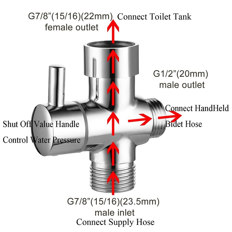 Brass Metal T Adapter with Shut Off Valve,7/8 1/2 Bidet