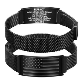 Alissl American Flag Cross Bracelets for Men, Engraved Religious Bible Verse Stainless Steel Bracelet Christian Jewelry Gifts, One size fits all, Isaiah 41:10D, no gemstone