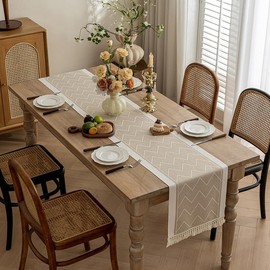 Modern Table Runner, Fashion Tablecloth, Table Runner, Outdoor Table Decoration, Table Runner, Dining Table Decoration, Table Runner, Washable, Festive Party Decoration (35 x 120 cm, Beige)