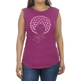 DivaDesigns Afro Hair Woman Rhinestone Bling Scoop Neck Sleeveless T-Shirt 965 Large