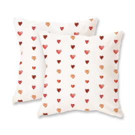 HOMFREEST Valentines Day Throw Pillow Covers 18x18 Inch Red Pink Mini Heart Pillows Farmhouse Romantic Patio Happy Valentine's Day Cushion Case for Sofa Couch Home Set of 2
