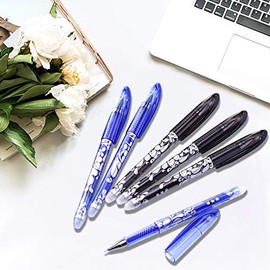 QTQYQJ Erasable Gel Pens - 6 Pack Heat Erase Pens for Fabric Black/Blue Inks Pens 0.5mm Fine Point Refillable Ball Pen Gel Ink Rollerball Pens