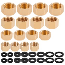16pcs Brass Pipe Cap with 16 Rubber Gasket Seal Ring, Gold Hex Compression Caps Gas Line Cap Brass Nut Plumbing Valve Plug Fittings for 1/4 3/4 3/8 1/2 Inch Od Pipe Connection