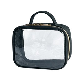 TotePrint Black PVC Cosmetic Bag Transparent Waterproof with Carry Handle and Double Zip, Easy to Carry for Beach Travel Swimming Pool Women Men Unisex, black, Modern