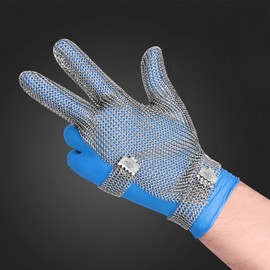 RETON-PPE 3 Fingers Chainmail Glove Men Stainless Steel Metal Mesh Glove, Butcher Cut Resistant Gloves with Wrist Clasp, Safety Work (L)
