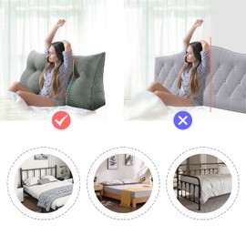 WOWMAX 100% Cotton Triangular Pillow Covers Cases for Our Reading Pillows Large Bolster Headboard Backrest Wedge Pillow Cover Grey Queen
