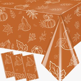 Guzbewu Fall Plastic Tablecloth,3pcs Thanksgiving Fall Pumpkin Tablecloth Waterproof Rectangle Fall Table Cover for Harvest Autumn Thanksgiving Party Decorations