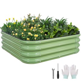 GoCampDirect 3-in-1 Modular Raised Garden Bed Kit - Adjustable Sizes (4x2x1ft, 3x3x1ft, 5x1x1ft) - Heavy-Duty Galvanized Steel Planter Box with Bracing Rods & Gloves for Vegetables, Fruits, Flowers