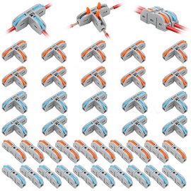Linkstyle 40PCS Lever Wire Connectors Kit 28-12 AWG, 3 Way T Shape Wire Connectors Electrical Splicing Kit and 1 in 1 Out DIY Mini Compact Wire Conductor Quick Splitter