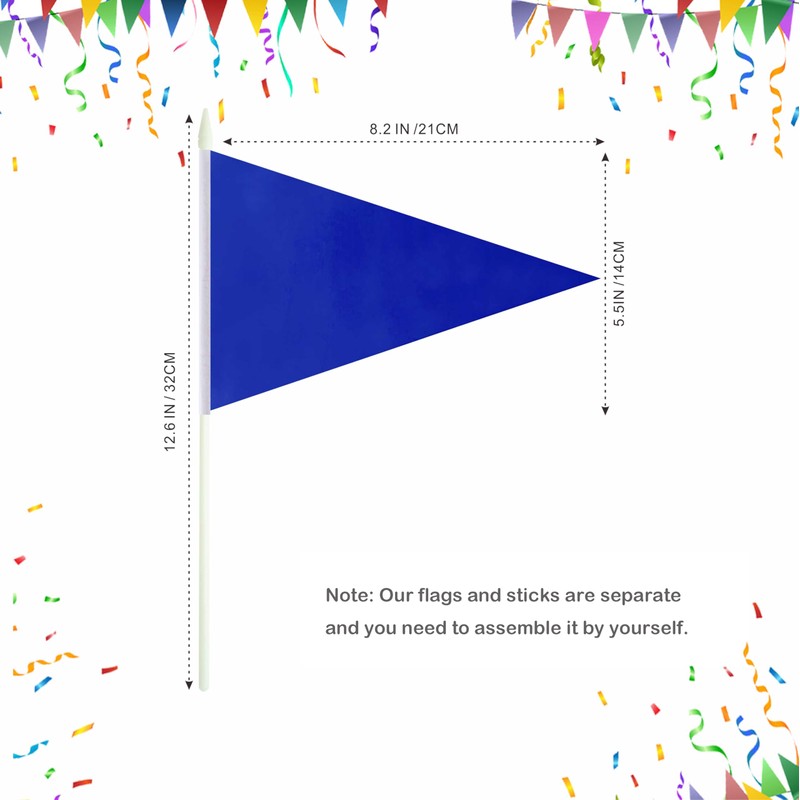 Lebei 12Pack Small Blue Pennant Stick Flag Mini Triangle Blank