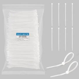 White Zip Ties 4 inch, Small Zip Ties Clear Self-Locking with 18 lb Tensile Strength Plastic Wire ties Wraps 4" Electrical Cable ties UV Resistant Bulk Zipties for Crafts Wreath Making 2000 Pack