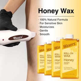 Waxers Roll on Wax Kit for Hair Removal Honey Wax Roller Waxing Kit with 2 Soft Depilatory Waxing Cartridges Warmer & Strips for Sensitive Skin at Home for Beginners