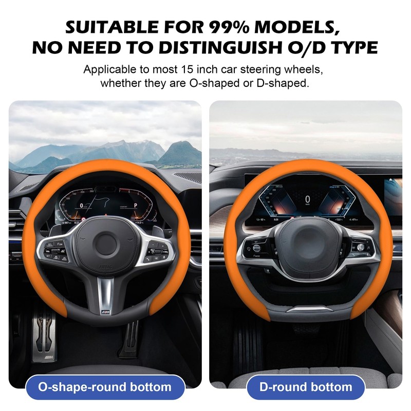 Frani Nappa Leather Steering Wheel Cover,Universal Fit 15 Inch-Premium Non-Slip