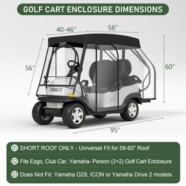 Rosefray Golf Cart Enclosure,2+2 Golf Cart Drivable Enclosure Rain Cover Short Roof 58" EZGO, Club Car- Durable Door Zipper - (4 Seater Golf Cart Cover) 4-Sided Clear Windows-Black