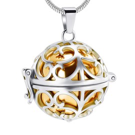 Minicremation Cremation Jewelry Urn Pendant Necklace for Ashes with Hollow Ball Keepsake Memorial Jewelry for Ashes (Gold)