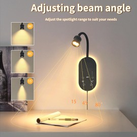 Wall Mount Reading Light for Bed set of 2, Reading Lamp with USB C+A, Stepless Dimmable Touch Control Book Lights, Flexible Gooseneck Plug in Wall Sconces, 2 Easy Install Options Bedside Lamp