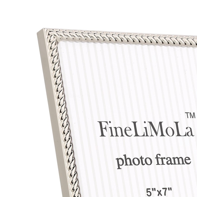 FineLiMoLa 5x7''Silver Double Frames,Rope Design Metal Photo Frame with Black