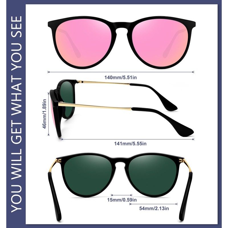 WOWSUN Retro sunglasses womens 2024 trendy round classic glasses, (2