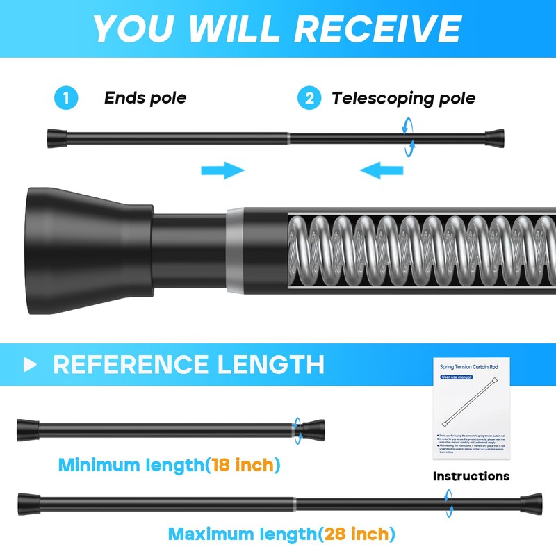 Small Tension Rod Black Spring Curtain Rod No Drilling Spring