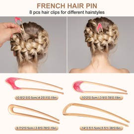 8PCS French Hair Pins for Women Girls,Hair Pins with 2pcs Large,6pcs Small for Bun, Chignon,French Twist.Wedding,Daily,Party,Birthday