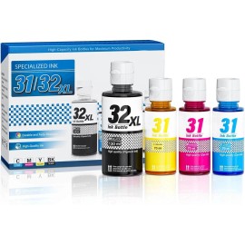 LUMSON 4PK 32XL 31 Ink Bottles for HP Smart Tank 450 555 455 5000 6001 7301 7001 5101