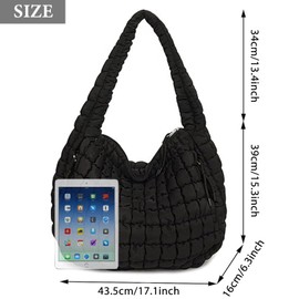 BEGONICA Puffer Tote Bag for Women Large Quilted Tote Bag with Zipper Nylon Lightweight Hobo Handbag Padding Shoulder Purse, Black