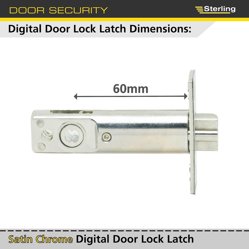 Sterling SL60 Standard Digital Door Lock Latch, Chrome, 60mm