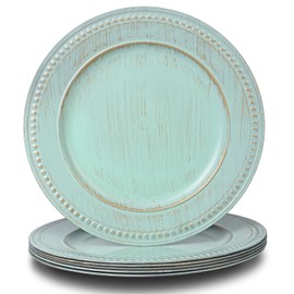 Platos de carga vintage de 13 pulgadas, cargadores de cuentas para platos de cena, juego de 6, platos de carga a granel, boda, verde turquesa