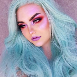 AFBeauty Blue Lace Front Wig Long Wavy Pastel Colour Ice Blue Synthetic Wigs with Baby Hair Heat Resistant Fibre Daily Wear Makeup Wigs for Women