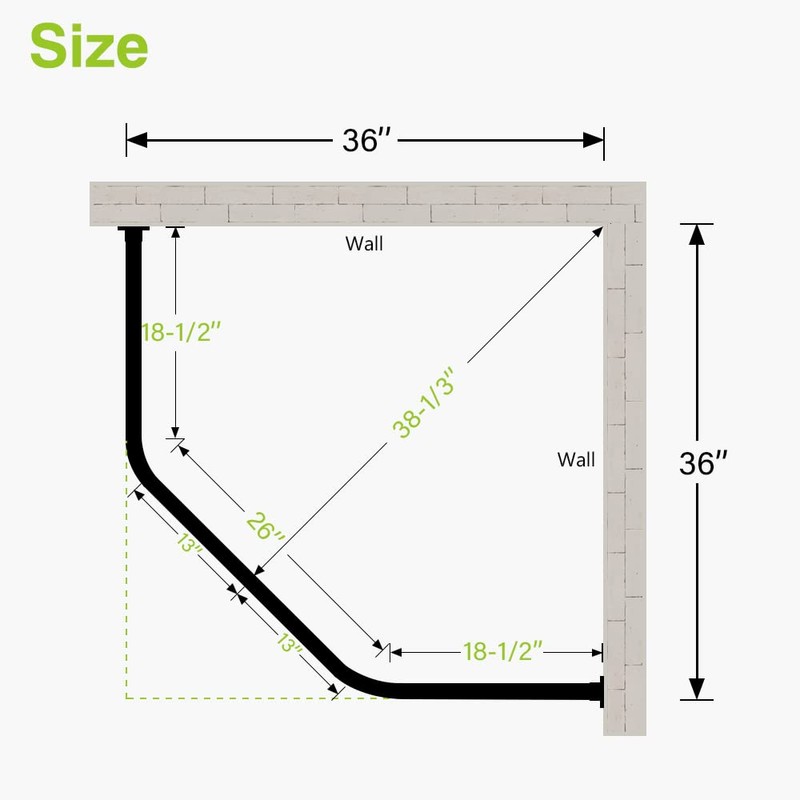 Naiture Neo-Angle Shower Curtain Rod Aluminum with Ceiling Support, 18-1/2"