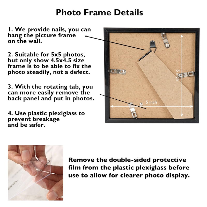 5x5 Picture Frame Set of 6 Black for Wall Hanging