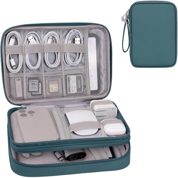 DDgro Electronics Travel Organizer Case for Cables/Cords/Chargers/Tech Essentials, Double Layers