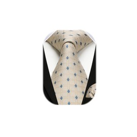 HISDERN Men's Beige Plaid Ties for Wedding Party Woven Necktie With Pocket Square Set for formal Business