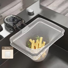 Wagoodter Kitchen Residue Filter Kitchen Drain Strainer Basket with Suction Cup Foldable Sink Strainer Sink Strainer with Filter Mesh Bags Cloth Holder for Kitchens and Bathrooms (Grey Transparent