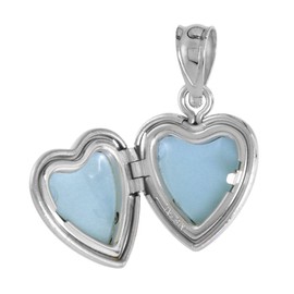 Very Tiny 1/2 inch Sterling Silver Diamond Heart Locket Necklace for Women 16 inch RL_30H