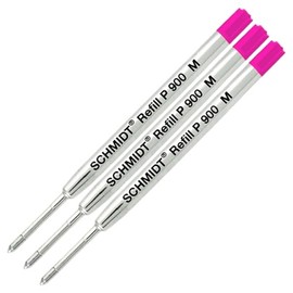 Schmidt P900 Parker Style Ballpoint Pen Metal Body Refill Magenta Ink Medium Tip 0.7mm Stainless Steel Tip - Pack of 3