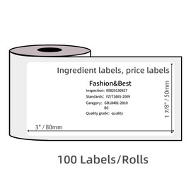 Thermal Printing Paper Compatible with Phomemo M110 M220 M200 Label Printer, Phomemo M110 Thermal Label for Labeling Jars, White Sticker Labels of Size 1.96"x3.15" (50x80mm), 100 Sticker/Roll