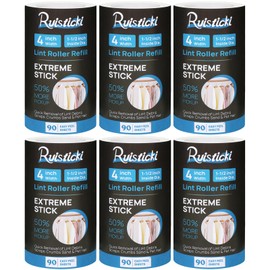 4 inch Extreme Stick Lint Roller Refills for Evercare PetLovers Value Pack of 6 Extra Sticky Pet Lint Roller Refills 90 Sheets per Roll - 540 Sheets Total (Inside Dia. 1 1/2 inch)