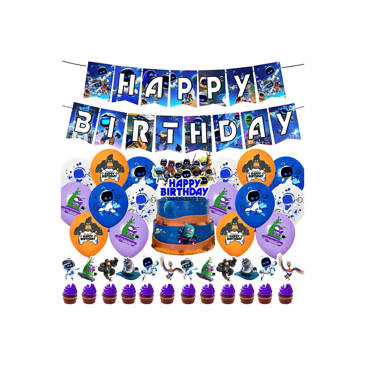 Astro Bot Happy Birthday Party Decorations - Bot Game Theme Birthday ...